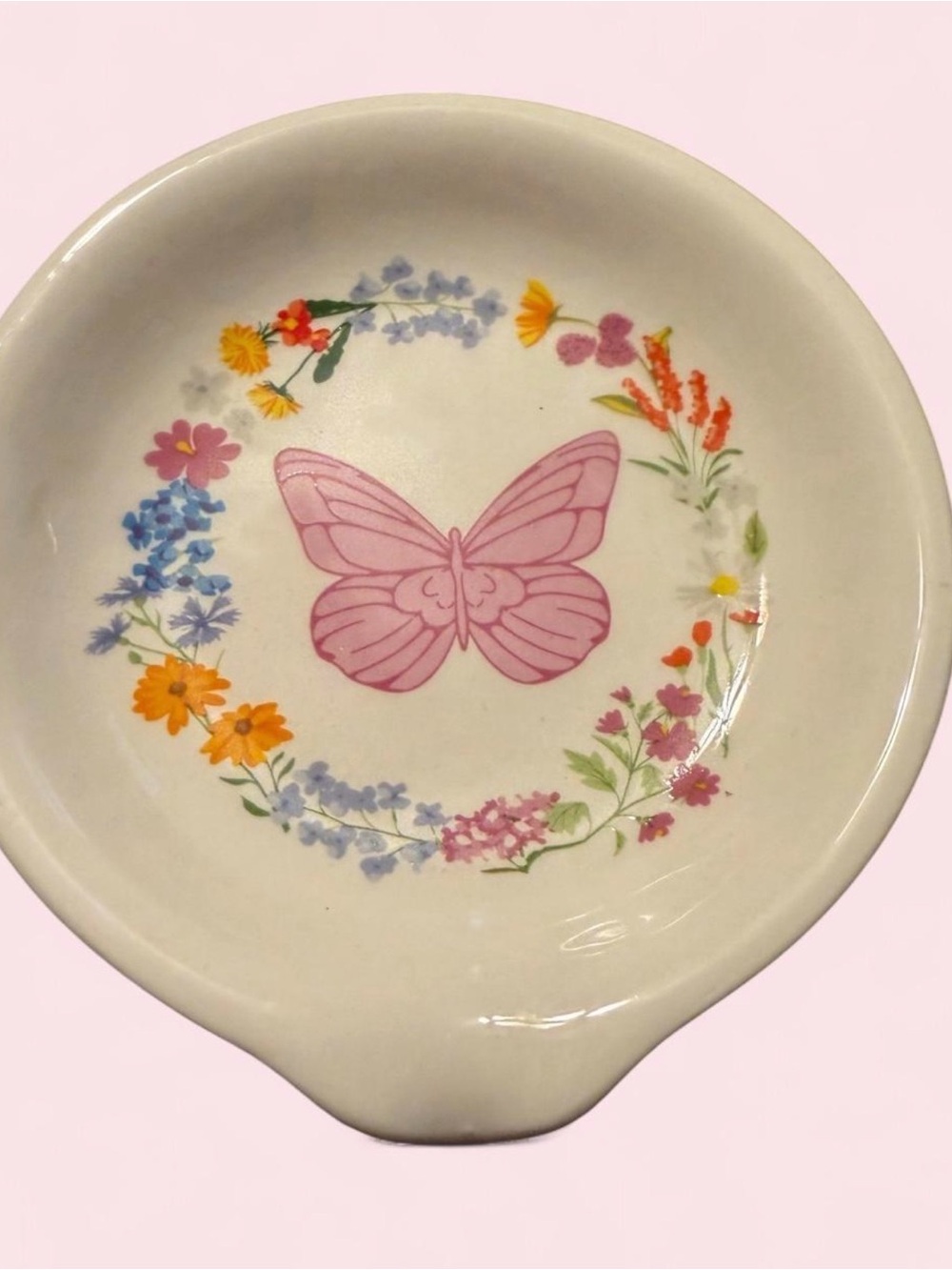 Dolly Parton Pink Butterfly Floral Ceramic Trinket Dish